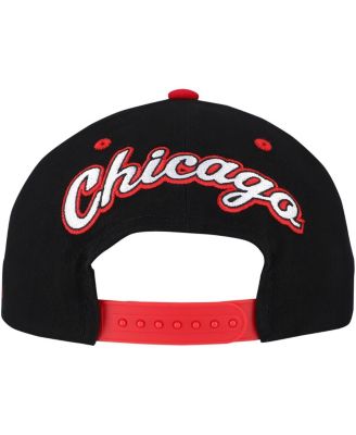 Men's Black/Red Chicago Blackhawks Backside Script Two-Tone Pro Crown Adjustable Hat