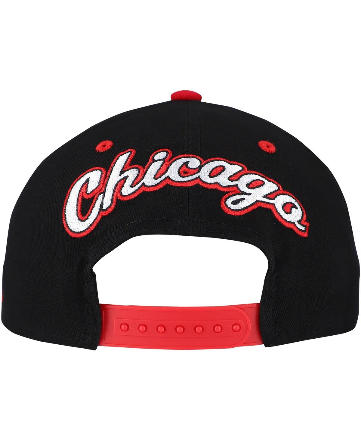 Mitchell & Ness Men's Black/red Chicago Blackhawks Backside Script Two-tone Pro Crown Adjustable Hat In Black,red