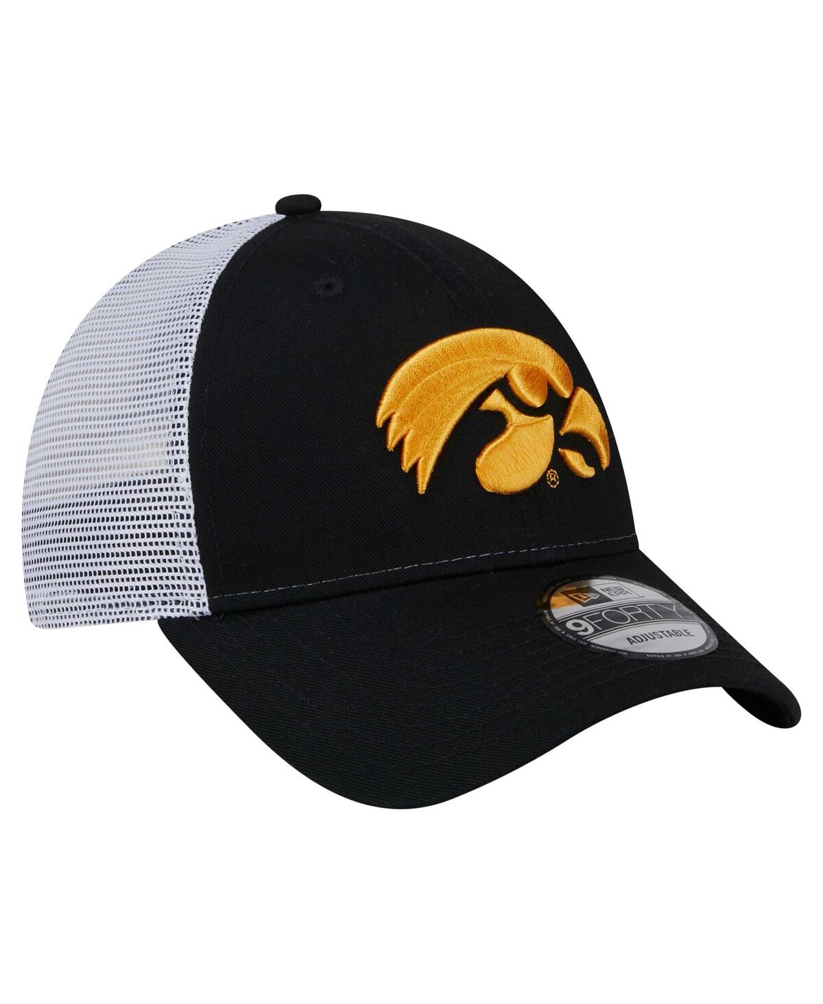 NEW ERA MEN'S BLACK IOWA HAWKEYES TRUCKER 9FORTY ADJUSTABLE HAT 