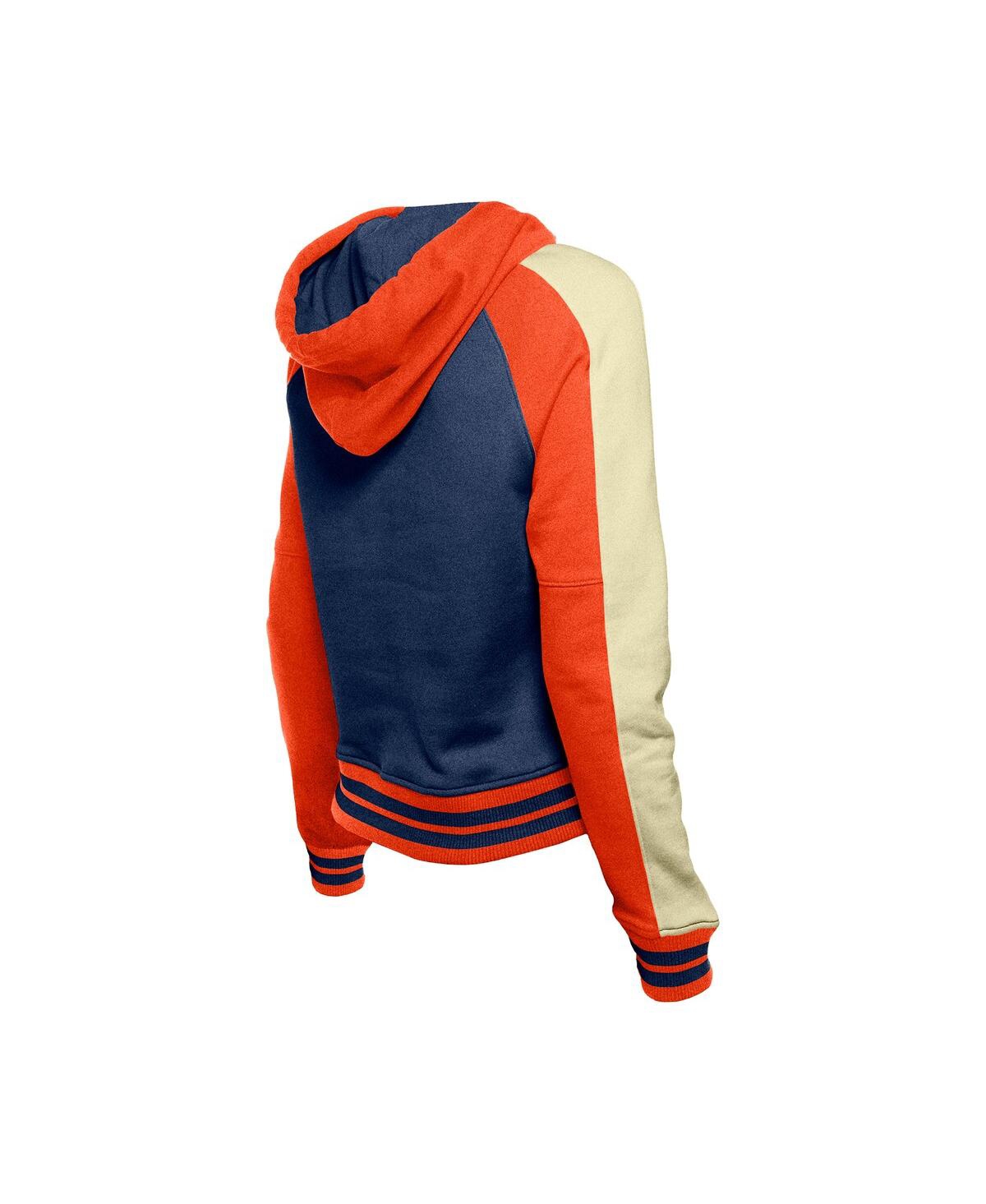 NEW ERA WOMEN'S NAVY DETROIT TIGERS COOPERSTOWN COLLECTION CROPPED RAGLAN PULLOVER HOODIE 