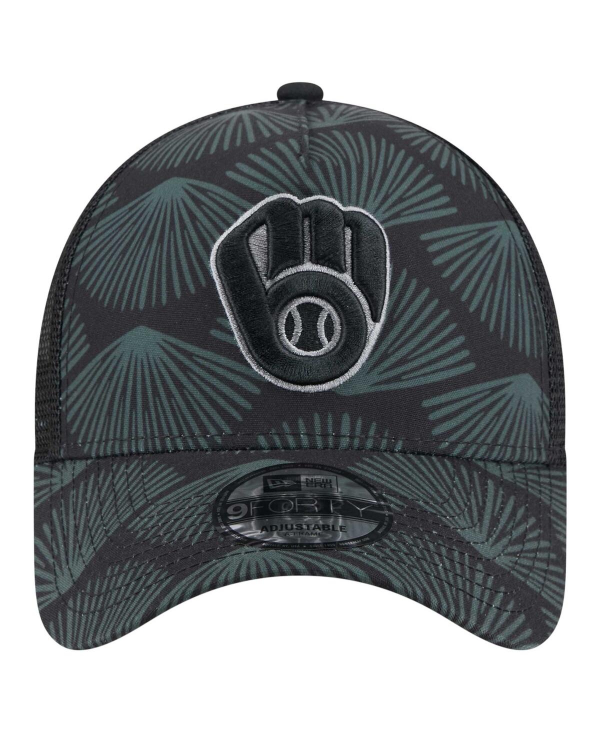 New Era Men's Black Milwaukee Brewers 9forty A-frame Trucker Adjustable Hat In Black
