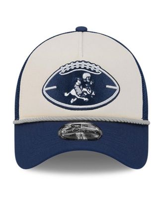 Big Boys and Girls Stone/Navy Dallas Cowboys 2024 Sideline Historic 9FORTY A-Frame Trucker Adjustable Hat