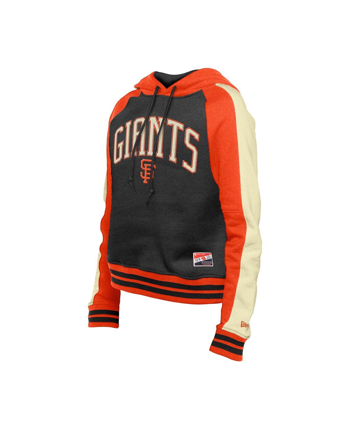 NEW ERA WOMEN'SÂ BLACK SAN FRANCISCO GIANTS COOPERSTOWN COLLECTION CROPPED RAGLAN PULLOVER HOODIE 