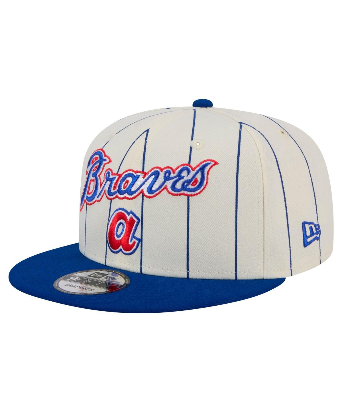 NEW ERA MEN'S WHITE ATLANTA BRAVES JERSEY PINSTRIPE 9FIFTY SNAPBACK HAT 
