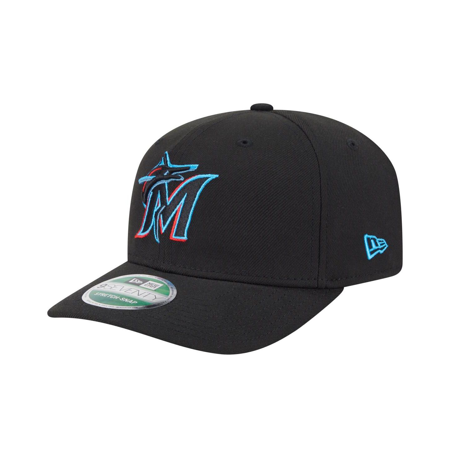 Мужская кепка New Era Black Miami Marlins Player Replica 9SEVENTY Adjustable Hat — фото 1