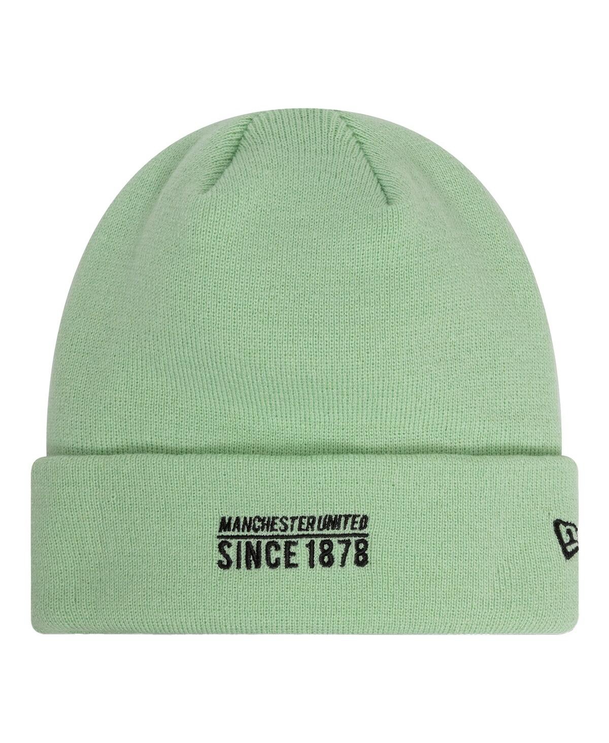 Shop New Era Women's Light Green Manchester United Seasonal Cuffed Knit Hat