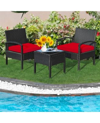 3 Piece Outdoor Patio Rattan Conversation Furniture Set Yard w/ Cushions & Coffee Table
