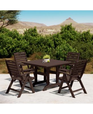 5-Piece HDPE Square Patio Dining Table Set with Foldable Chairs