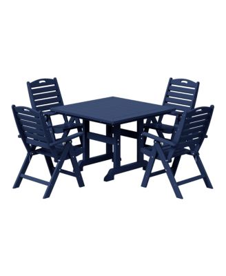 5-Piece HDPE Square Patio Dining Table Set with Foldable Chairs