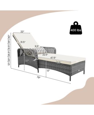 2 PCS Outdoor Chaise Lounge Chair Patio Recliner with 6-Level Backrest Cushion