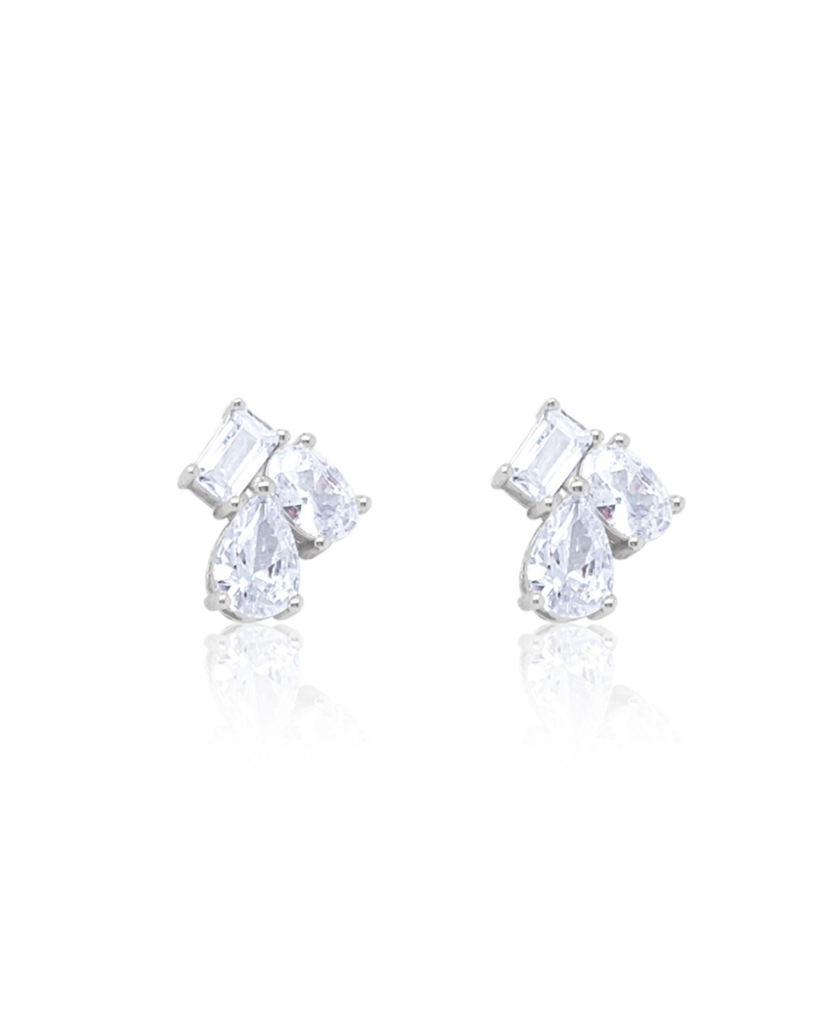 Multi Shape Silver Studs Emerald Oval and Pear Shape Cubic Zirconia Moi et Toi Style Etoielle - White