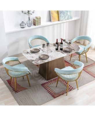 Mid Century Dining Chair, Velvet Upholstered Side Chair with Metal Legs for Makeup/Living Room (Set of 2)