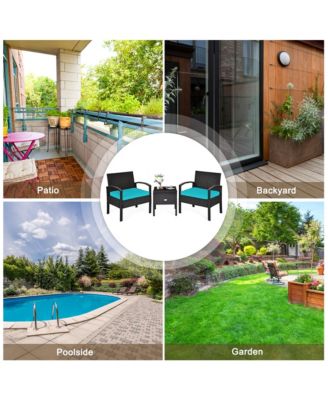 3 Piece Outdoor Rattan Conversation Furniture Set w/  Cushion & Storage Table