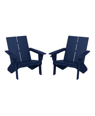 Outdoor HDPE Modern Adirondack Chair with Cup Holder (Set of 2)