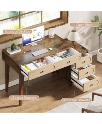 51" MDF & Wood 5-Drawer Computer Desk with Reversible Cabinet – Home Office Writing Table