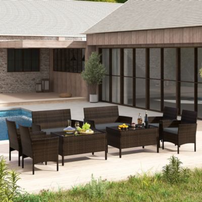 8 PCS Rattan Outdoor Patio Conversation Set Wicker Furniture Set w/ Chair Loveseat