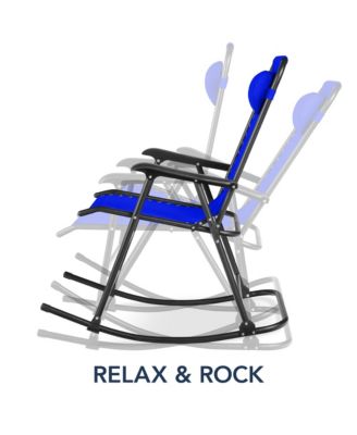 Folding Outdoor Zero Gravity Rocking Lounge Chair w/ Headrest Pillow