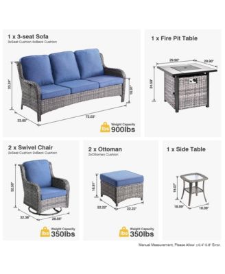 Patio Furniture Sets Outdoor Swivel Rocking Chairs with 50,000 BTU Propane Fire Pit Table 7 Pieces All Weather PE Wicker Conversation Sofa and Matching Side Table