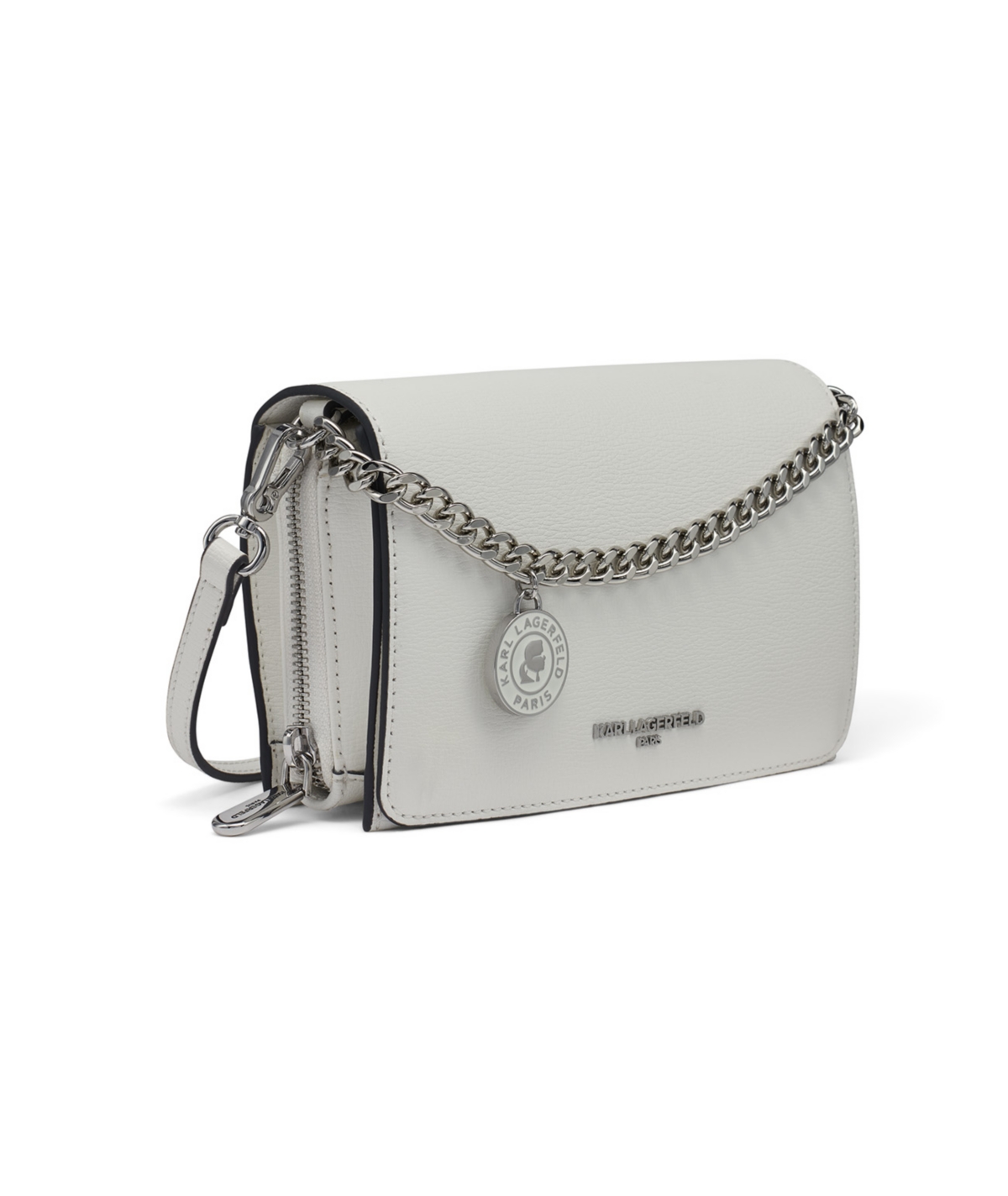 Karl Lagerfeld Lourdes Chain Strap Crossbody Bag In White,silver