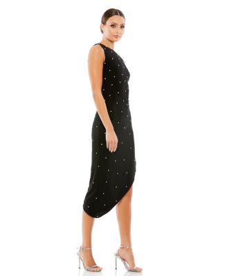 Women's Rhinestone Encrusted One Shoulder Asymmetrical Hem Dress