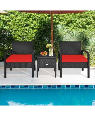 3 Piece Outdoor Rattan Conversation Furniture Set w/  Cushion & Storage Table
