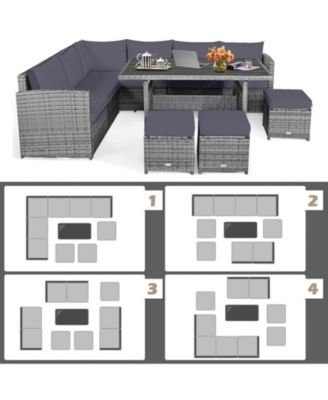 7 Piece Outdoor Rattan Sectional Sofa Set Patio Conversation Set w/ Cushions