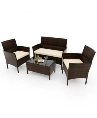 4 Piece Outdoor Wicker Furniture Set  Patio Rattan Conversation Set w/ Table