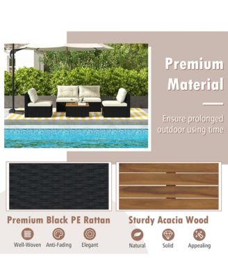 5 PCS Rattan Sofa Set Outdoor Wicker Furniture Set w/ Back Cushions & Square Coffee Table