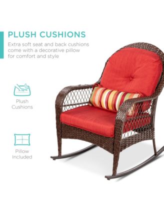 Outdoor Wicker Rocking Chair for Patio, Porch w/ Steel Frame, Weather-Resistant Cushions