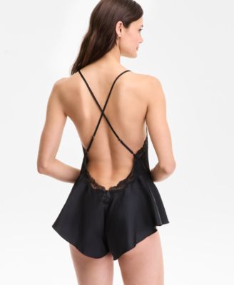 Women's Lace-Trim Satin Flutter Romper, Exclusively at Macy's