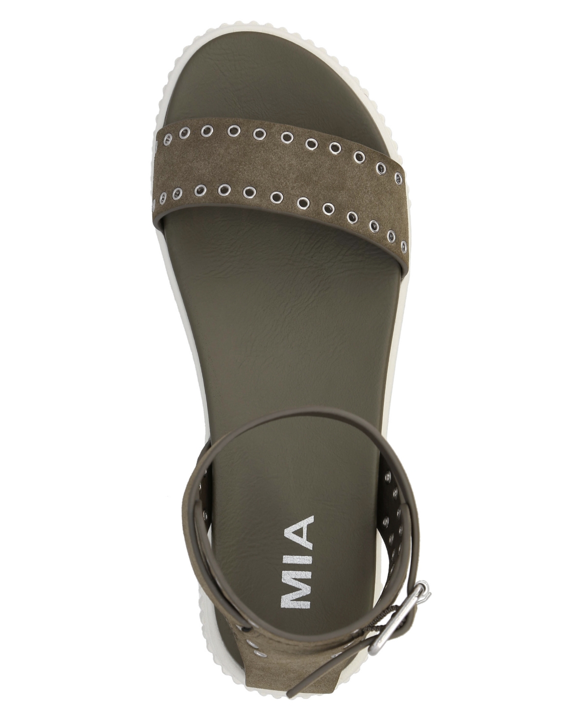 Shop Mia Women's Evelin Grommeted Platform Round Toe Sandals In Khaki,silver