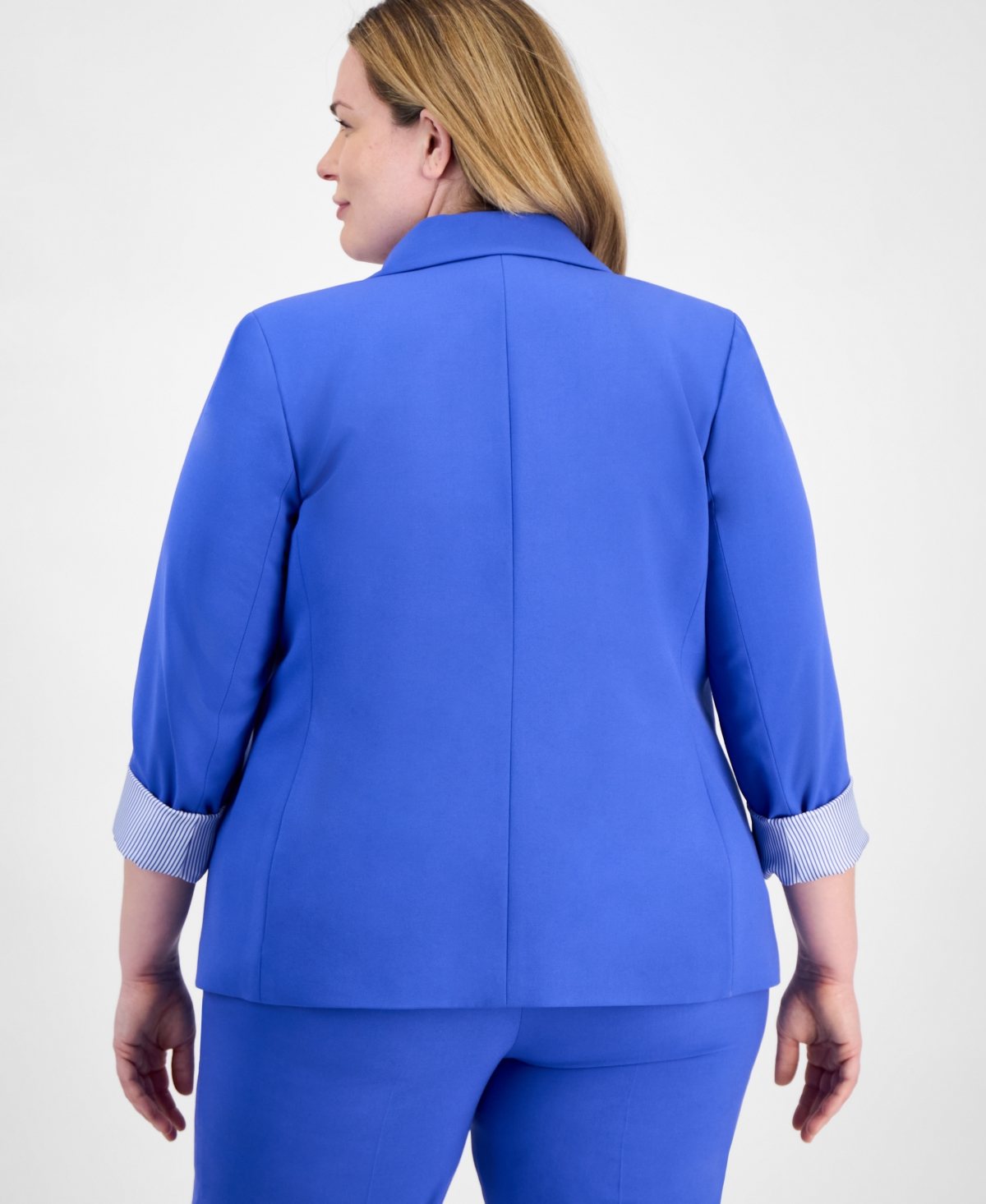 Tahari Asl Plus Size Contrast-lined Two-button Blazer In Pacific Blue