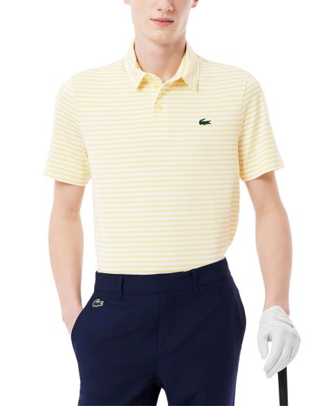 Мужское поло Lacoste Short Sleeve Striped Performance Polo Shirt, цвет: Белый / Жёлтый