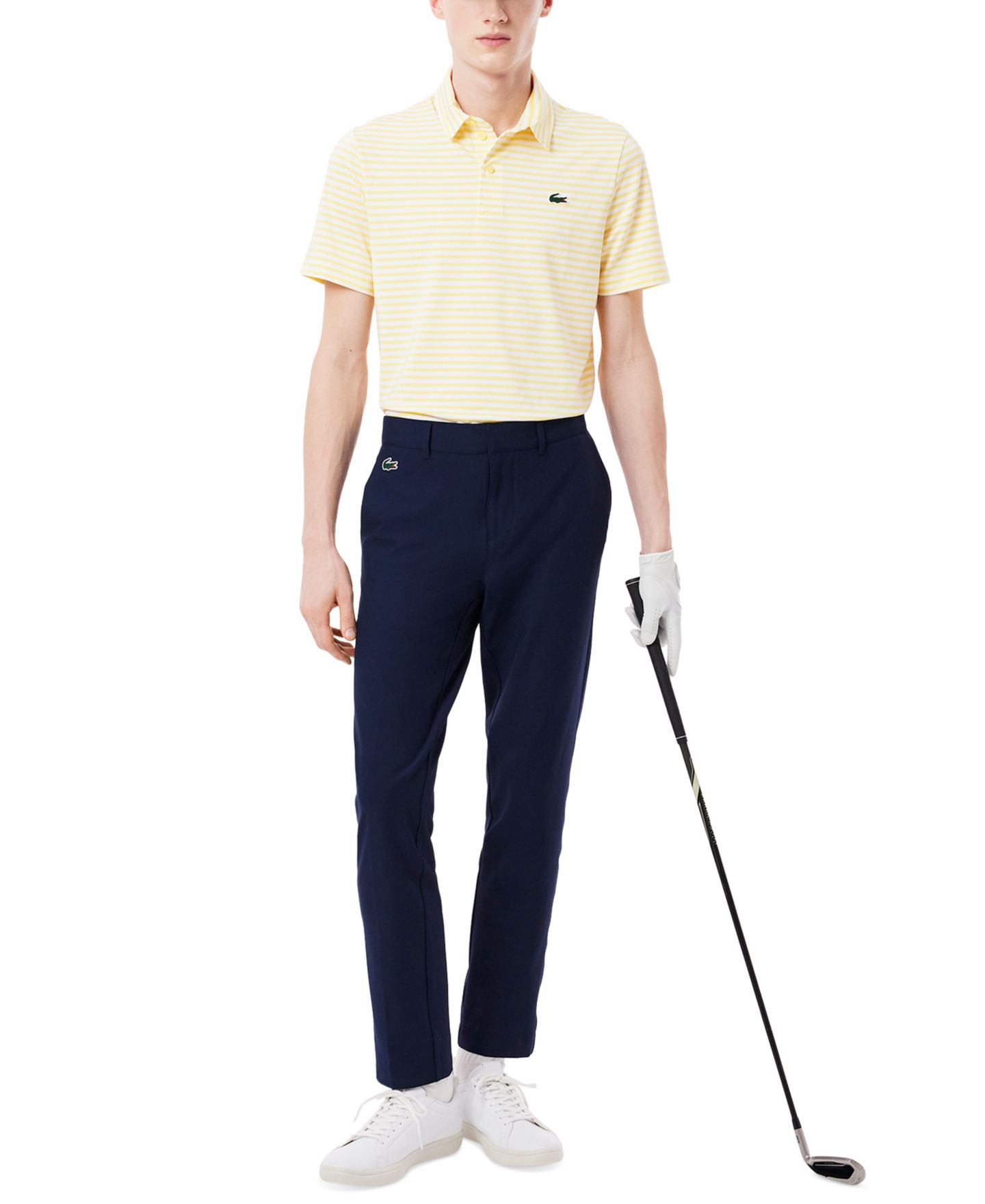 Мужское поло Lacoste Short Sleeve Striped Performance Polo Shirt, цвет: Белый / Жёлтый — фото 4