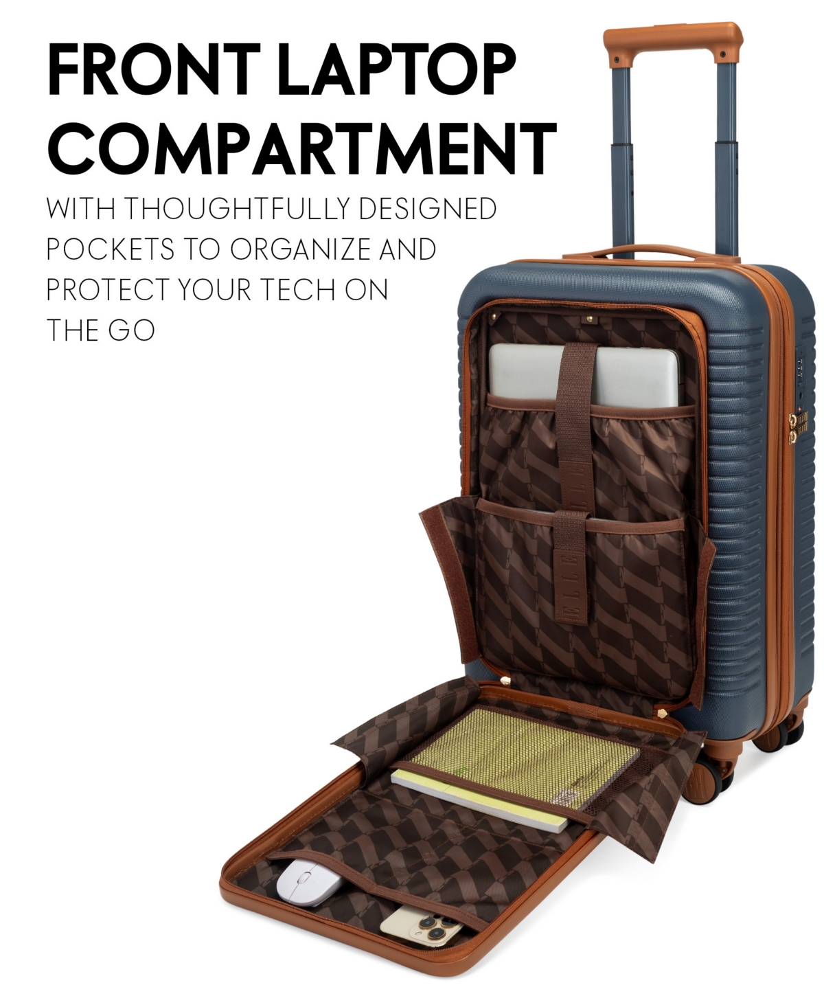 Elle Escape 22.5" Expandable Carry-on Suitcase With Front Laptop Pocket In Navy