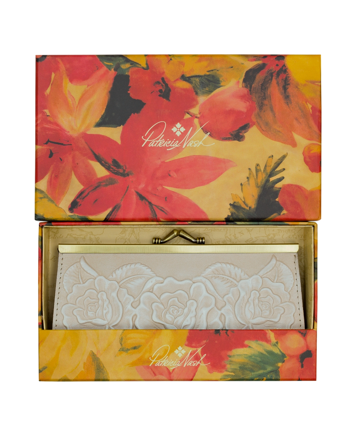Shop Patricia Nash Boxed Effie Frame Kisslock Wallet In Chalk White