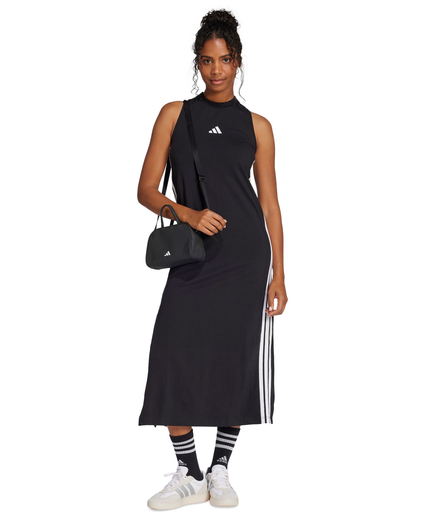 Женское макси-платье adidas с открытой спиной без рукавов, цвет: Чёрный / Белый — фото 1