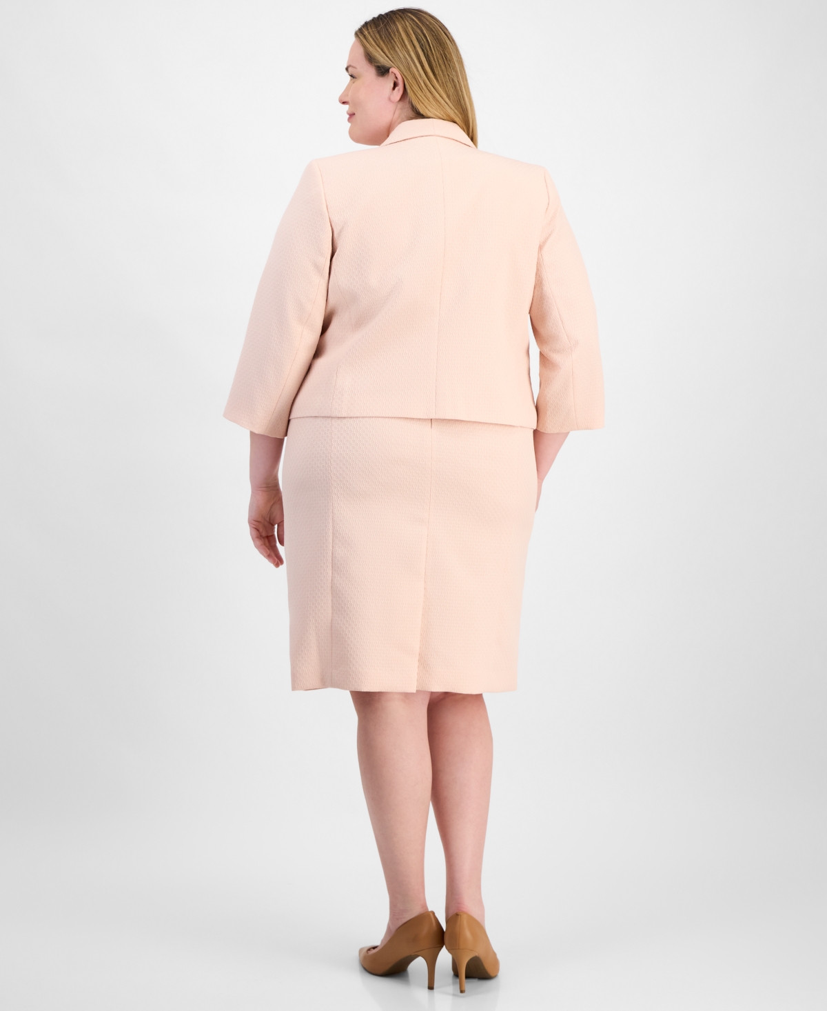 Le Suit Plus Size Cropped Open-front Jacket & Empire-seamed Sheath Dress In Lt. Blossom