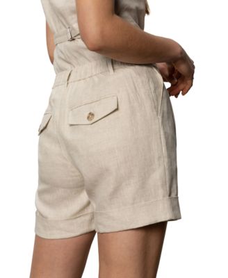 Women's Caravan Linen Mid Rise Cuffed Shorts