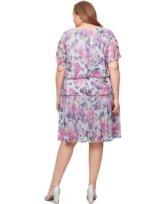 Plus Size Floral Metallic Tiered Dress
