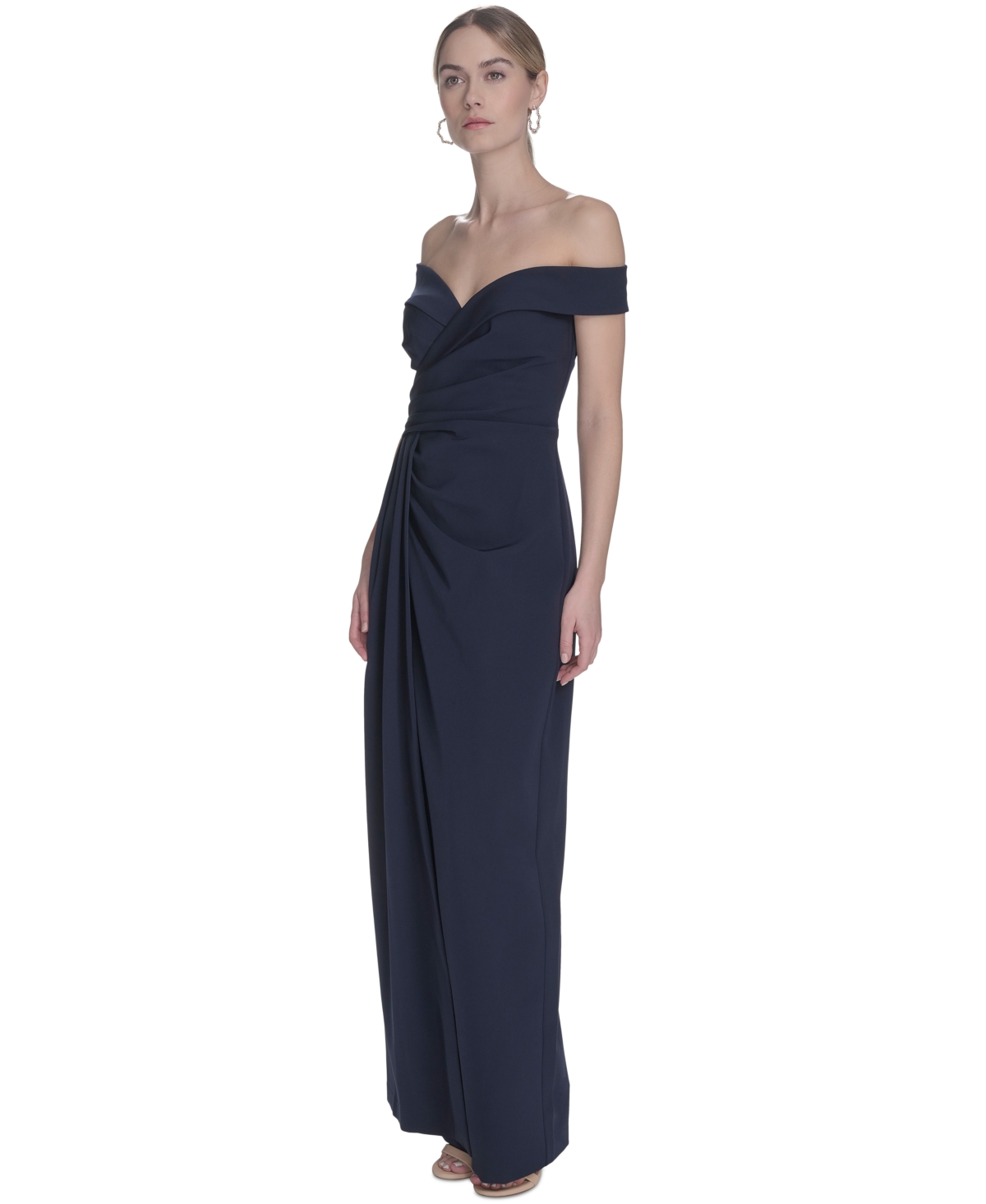 Shop Eliza J Women's Off-the-shoulder Crepe Gown In Navy