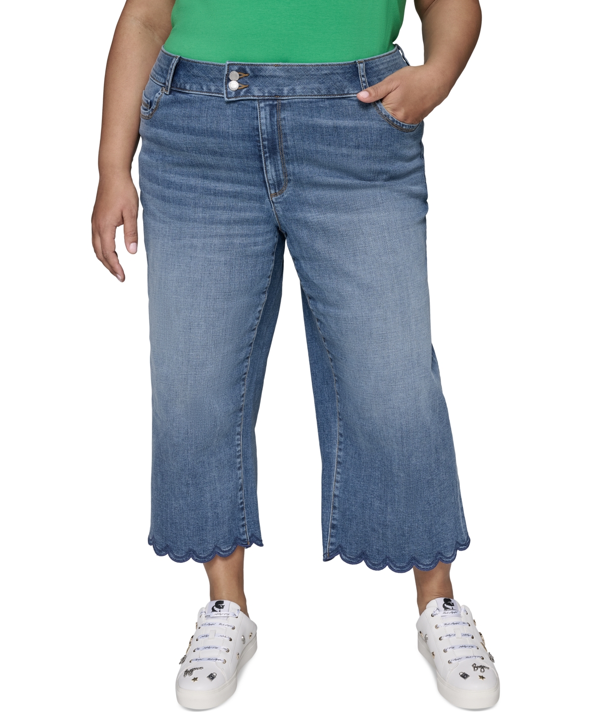 KARL LAGERFELD PLUS SIZE HIGH-RISE SCALLOPED-HEM JEANS 