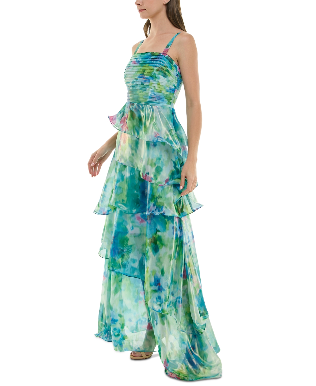 Taylor Women's Pleated-bodice Tiered Chiffon Gown In Multi
