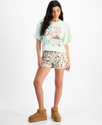 Juniors Winnie The Pooh Strawberry T Shirt Pull On Lounge Shorts