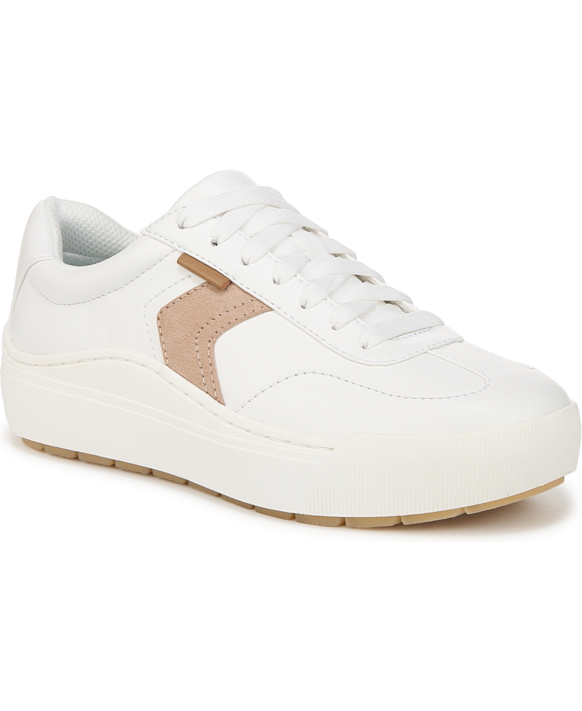 Shop Dr. Scholl's Women's Time Off Win Lace Up Platform Sneakers In White Sand Faux Leather