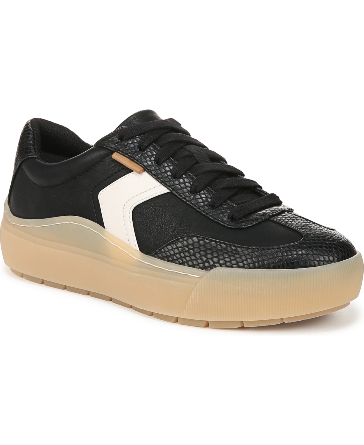 Shop Dr. Scholl's Women's Time Off Win Lace Up Platform Sneakers In Black Faux Leather