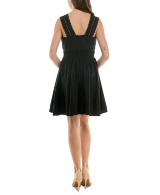 Petite V-Neck Sleeveless Lace-Inset Mini Dress