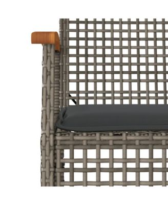 3 Piece Bistro Set with Cushions Gray Poly Rattan Acacia Wood