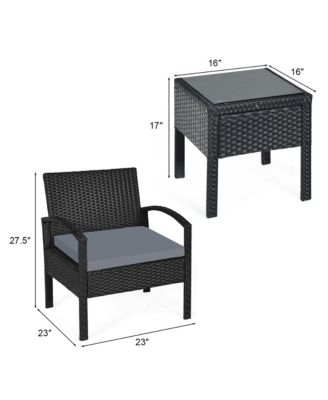 3 Piece Outdoor Patio Rattan Conversation Furniture Set Yard w/ Cushions & Coffee Table