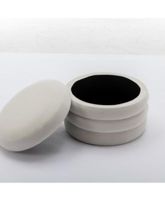 Round Velvet Storage Ottoman, 24" Upholstered Footstool, Makeup Stool, Bedroom Bench, Living Room Accent Seat